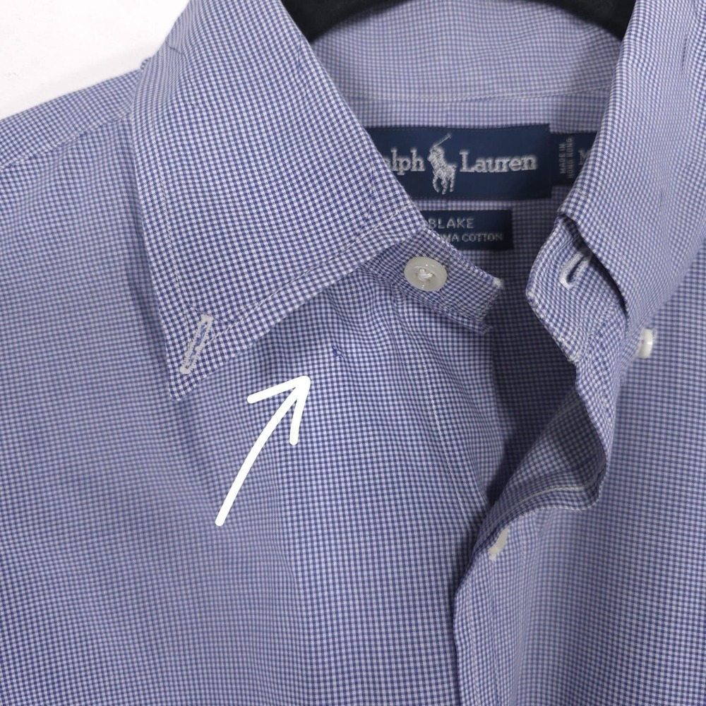 RALPH LAUREN BLAKE Men's Shirt MEDIUM Blue Check PIMA COTTON Vitage HONG KONG - Picture 7 of 11
